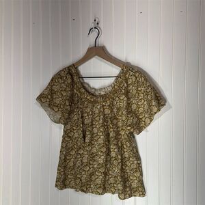 Faherty S Boho Floral Peasant Blouse Linen Blend Cottagecore Coastal Prairie Top